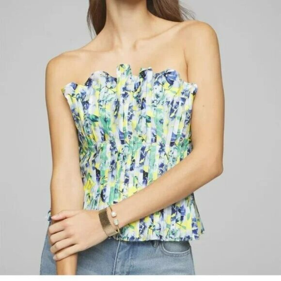 White House Black Market Floral Bustier Ruffle Strapless Size 4 - Picture 1 of 13